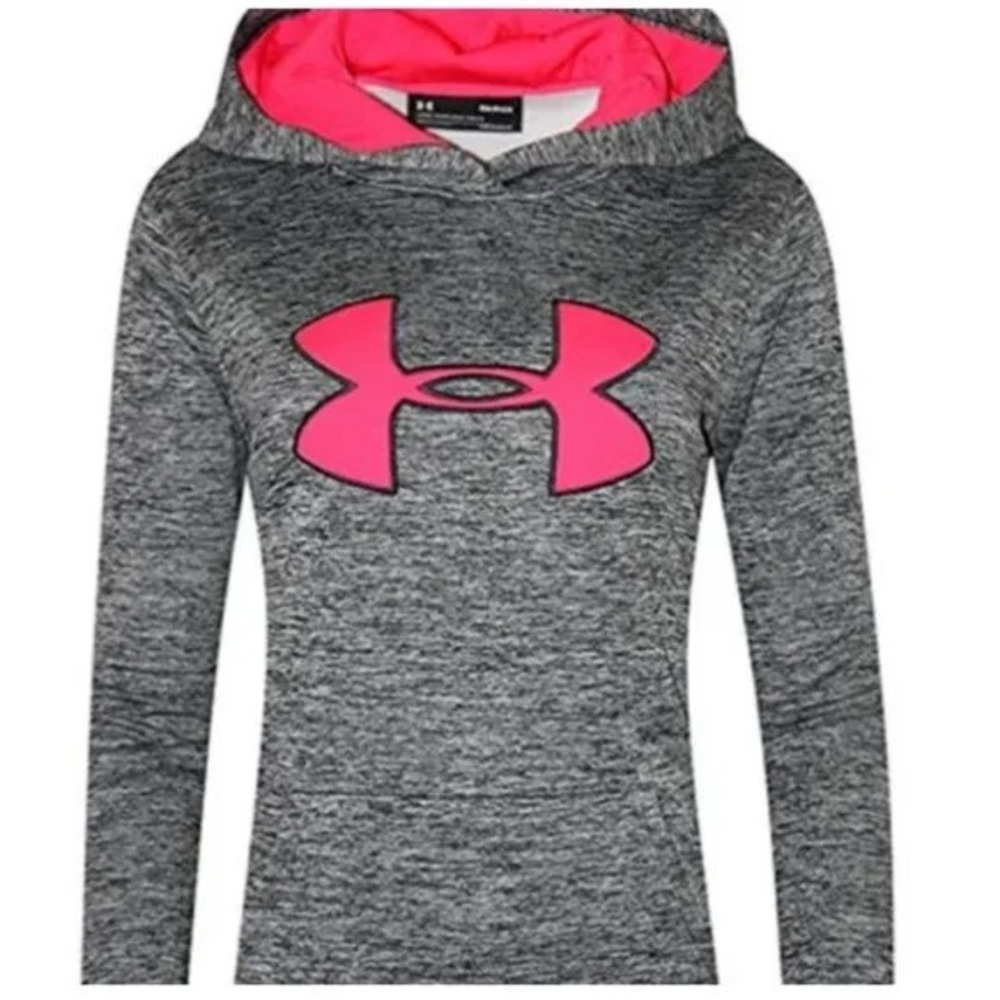 Under Armour Gray Hoodie with Hot Pink Logo and Hood Lining
